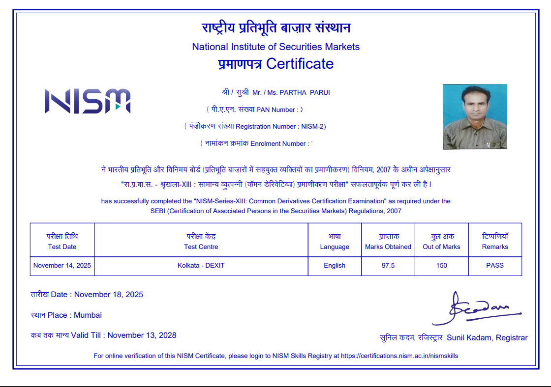 Partha Parui NISM Exams Testimonial